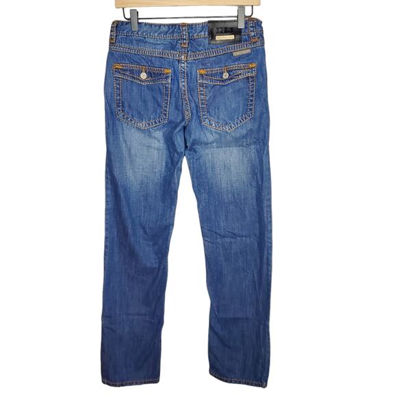 Iron Horse Jeans Straight Leg Denim Contrast Stitching Women's 4 Long Mid Wash - Picture 1 of 16